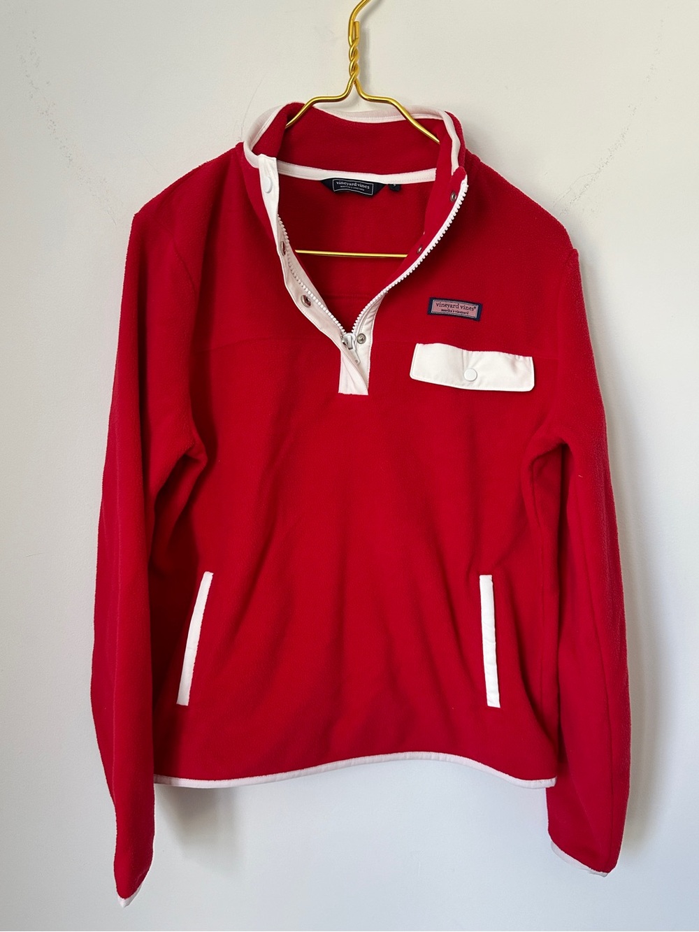 Vineyard Vines Red White Pullover Cozy Fleece Pockets Women’s Small
